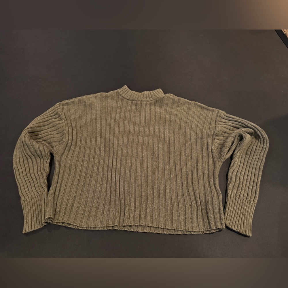 American Eagle Olive Ribbed Cropped Mock Neck Sweater Boho Cottagecore